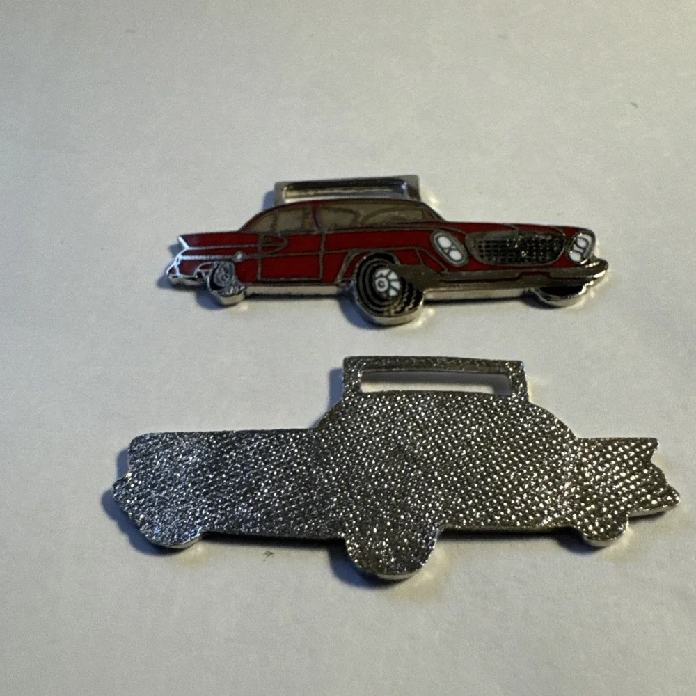 2pcs Vintage Old Antique Car Auto Metal & Enamel Pocket Watch Fob Keychain